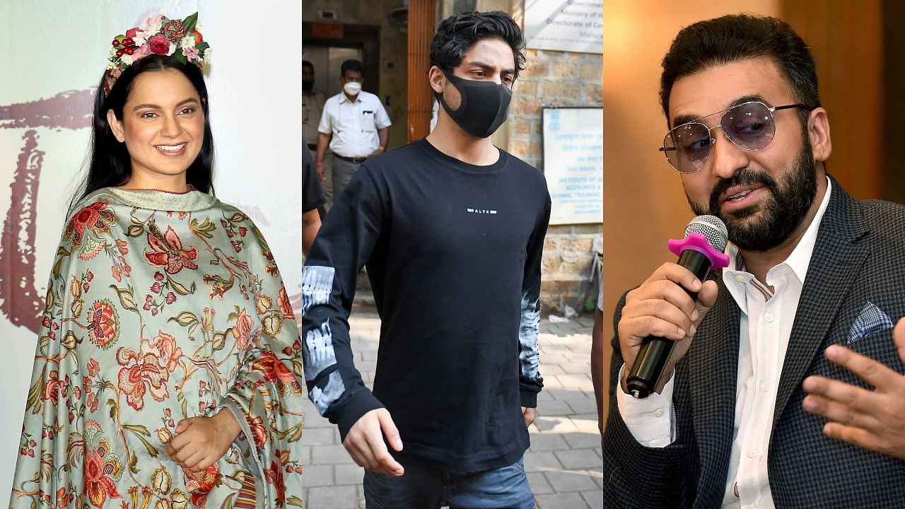 Kangana Ranaut, Aryan Khan, Raj Kundra. Credit: PTI Photos