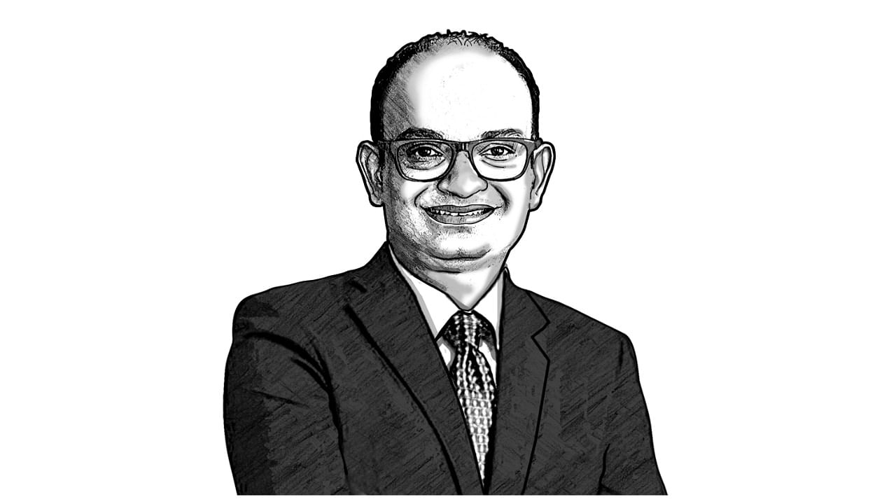 Gopichand Katragadda, the former CTO of Tata Group and founder of AI company Myelin Foundry is driven to peel off known facts to discover unknown layers. Credit: DH Illustration