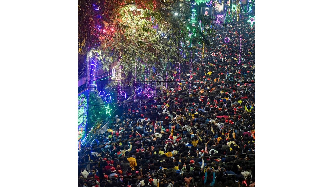 A view of the crowd at Park Street on December 25. Credit: PTI Photo