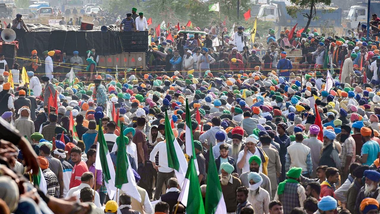 A view of the farmers' protest at Delhi border earlier this year. Credit: PTI File Photo