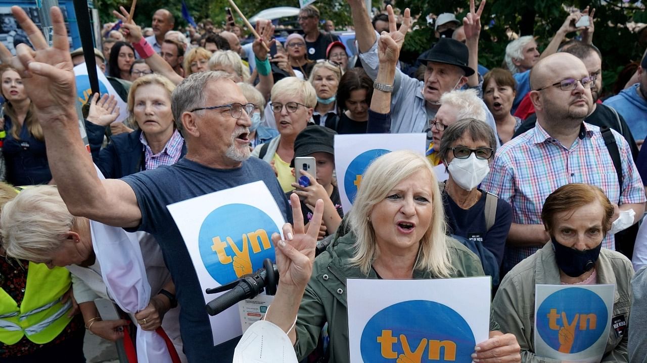 Polish people hold a protest seeking media freedom earlier this month. Credit: AFP Photo