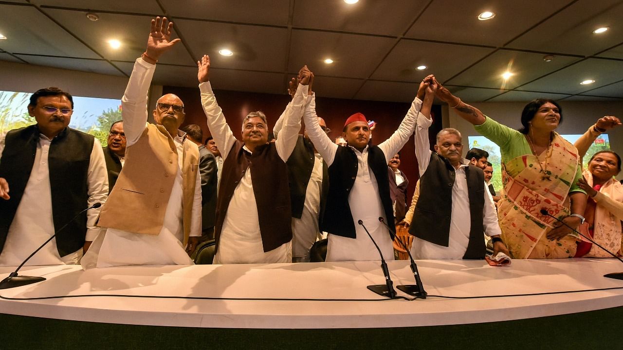 The recent inductions of several high-profile brahmin leaders to the SP has triggered unease in the BJP. Credit: PTI Photo