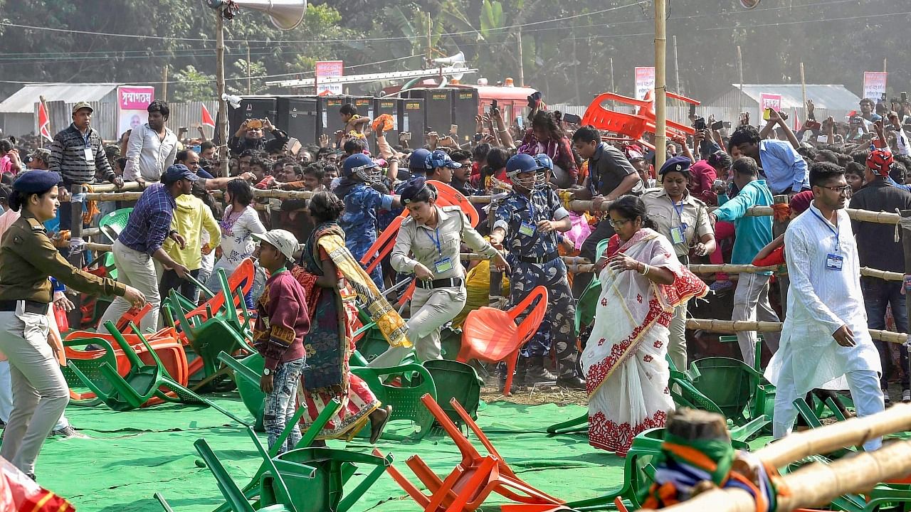 Stampede like sitution during Prime Minister Narendra Modi's rally at the International Matua Maha Sammelan and Dharma Sabha at Thakurnagar in North 24 Parganas, Saturday, Feb 2, 2019. Credit: PTI File Photo