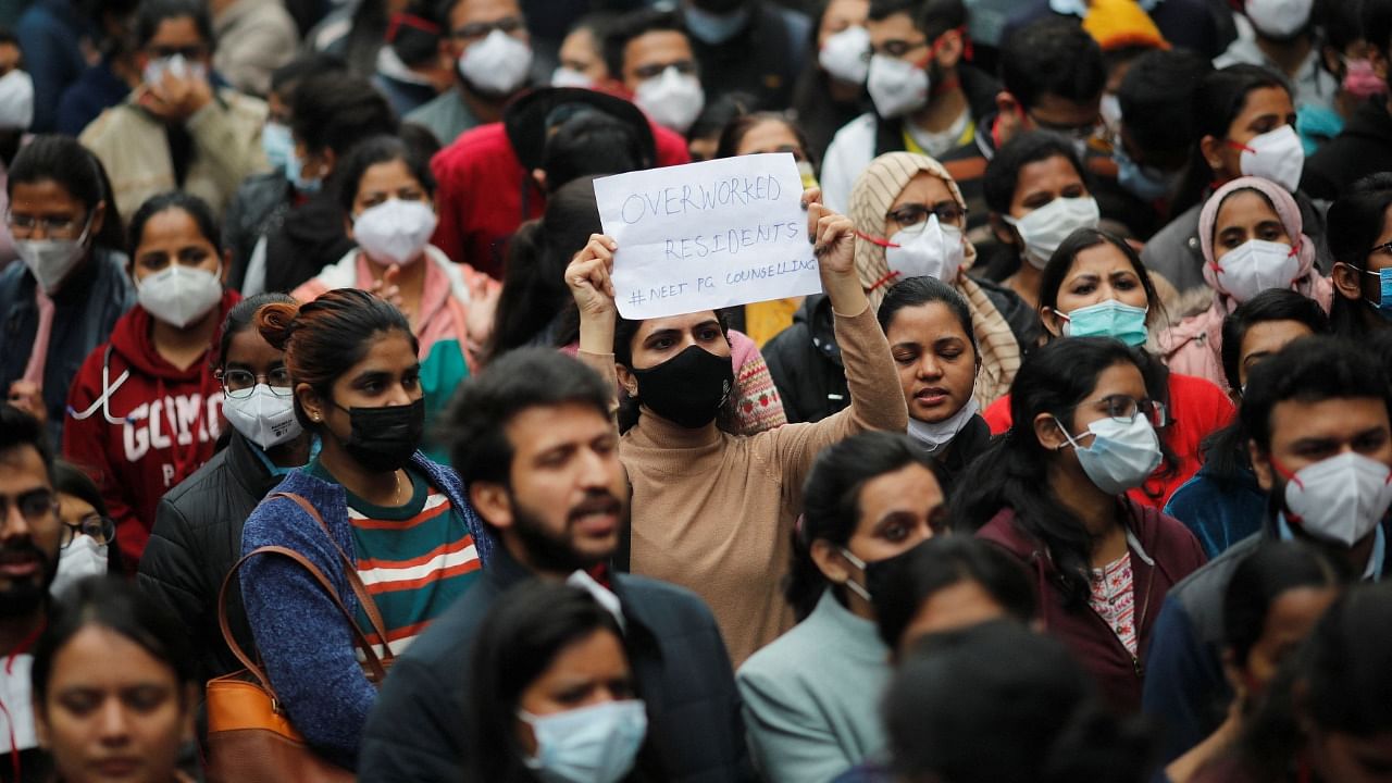 On Monday, a protest march was held by the resident doctors towards the Supreme Court. Credit: Reuters Photo