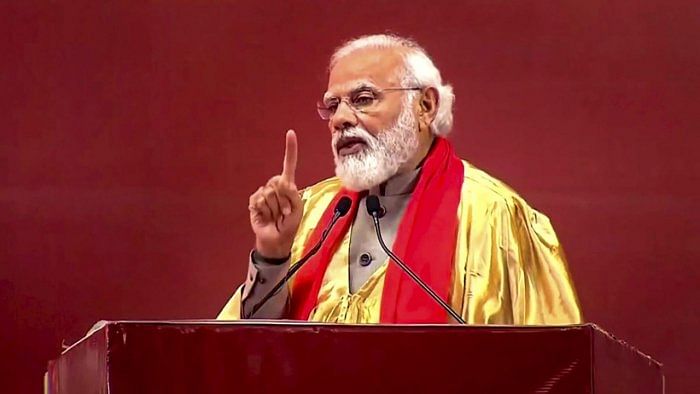 Prime Minister Narendra Modi addresses the 54th convocation ceremony of IIT-Kanpur. Credit: PTI Photo
