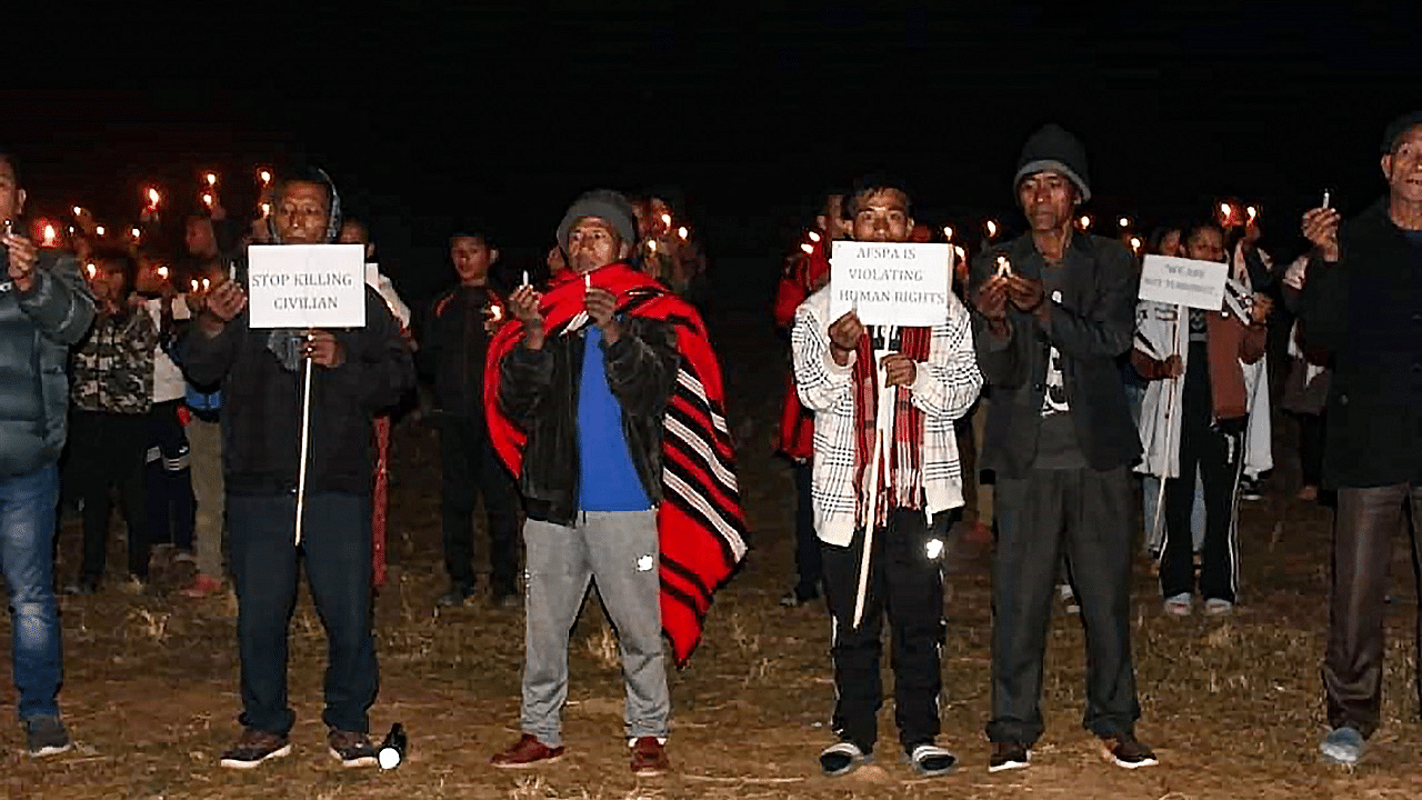  Locals stage a protest demanding repeal of Armed Forces (Special Powers) Act in Mon district of Nagaland. Credit: PTI Photo