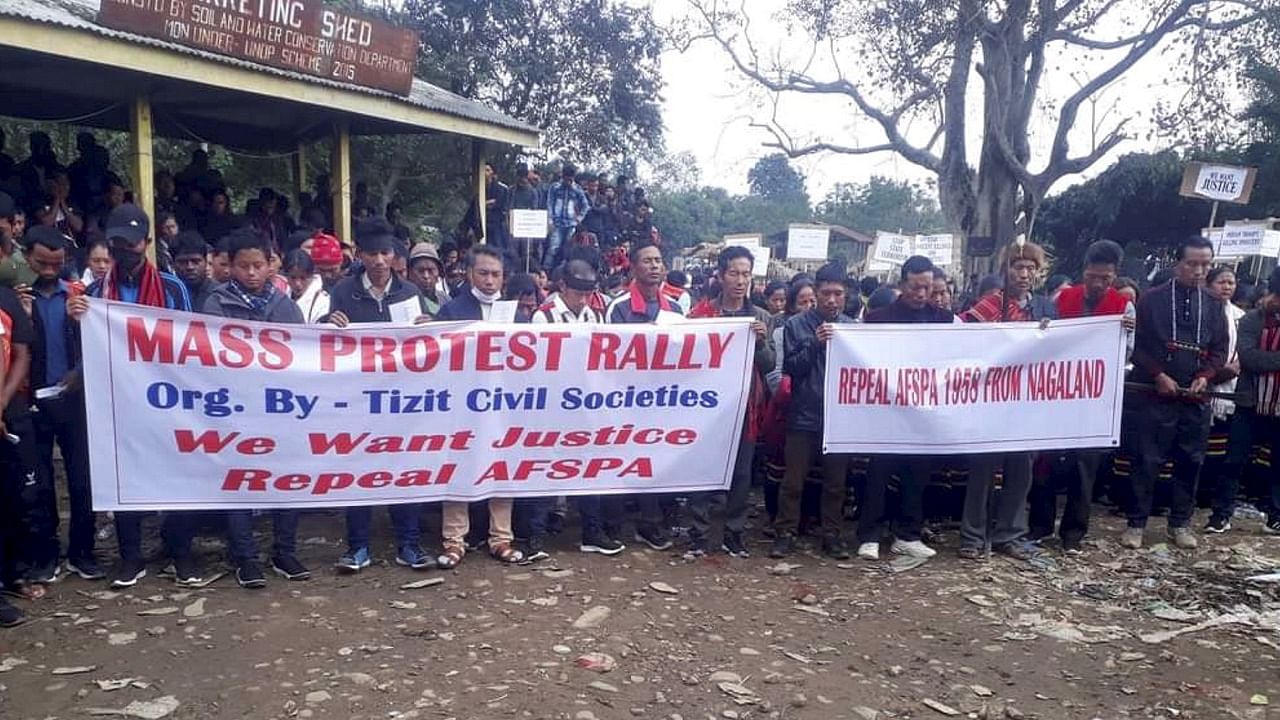 Locals stage a protest demanding repeal of Armed Forces (Special Powers) Act in Mon district of Nagaland. Credit: PTI File Photo