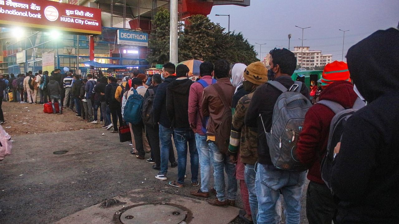 Passengers outside HUDA City Centre metro station. Credit: PTI Photo