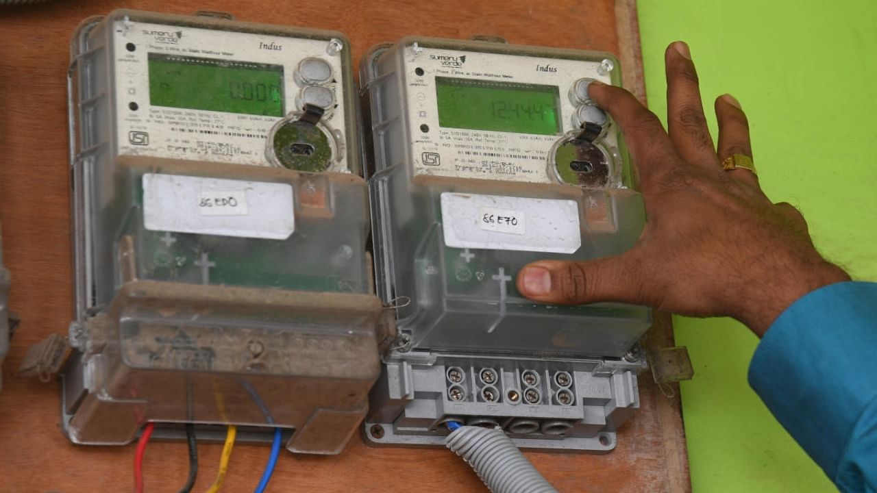 Smart electricity meters have been installed at a house in Chandapura, South Bengaluru, under a pilot project. Credit: DH Photo/S K Dinesh