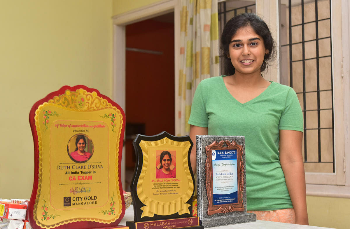 Ruth Clare D'Silva, the national topper from the coastal region. DH Photo/Irshad Mahammad