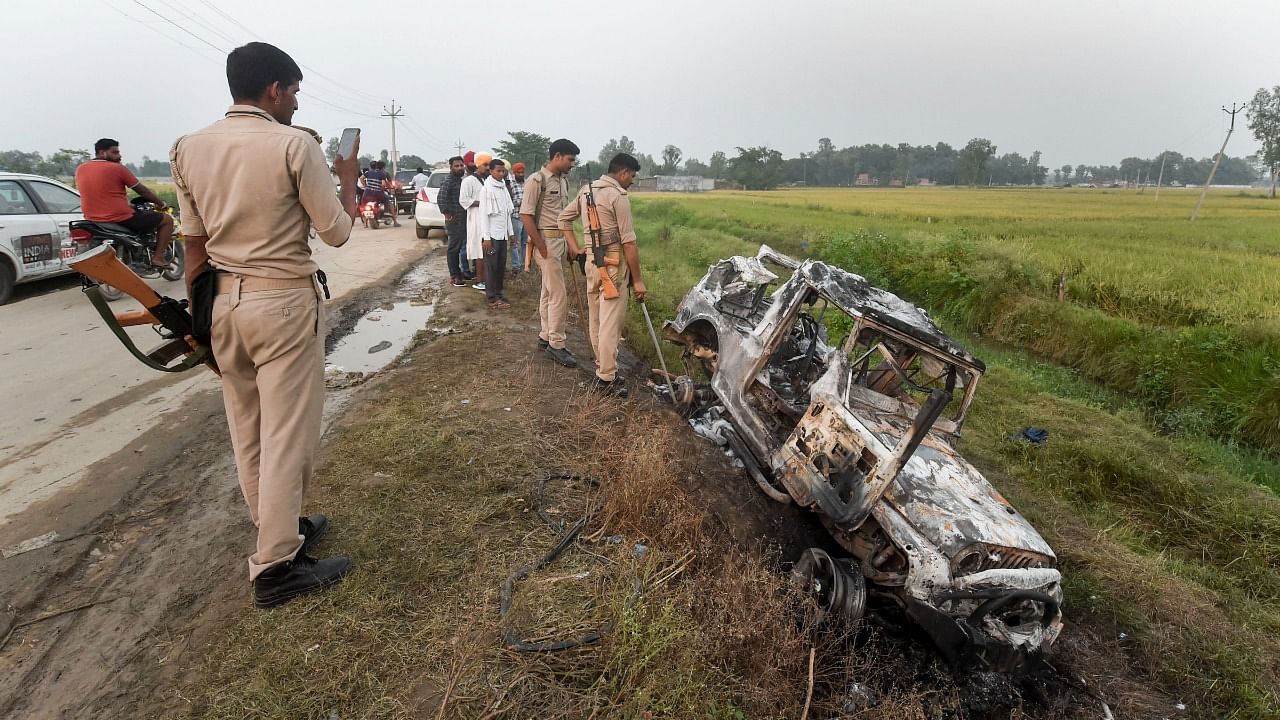 Cops probe the scene of violence in the aftermath of the incident on October 4, 2021. Credit: PTI File Photo