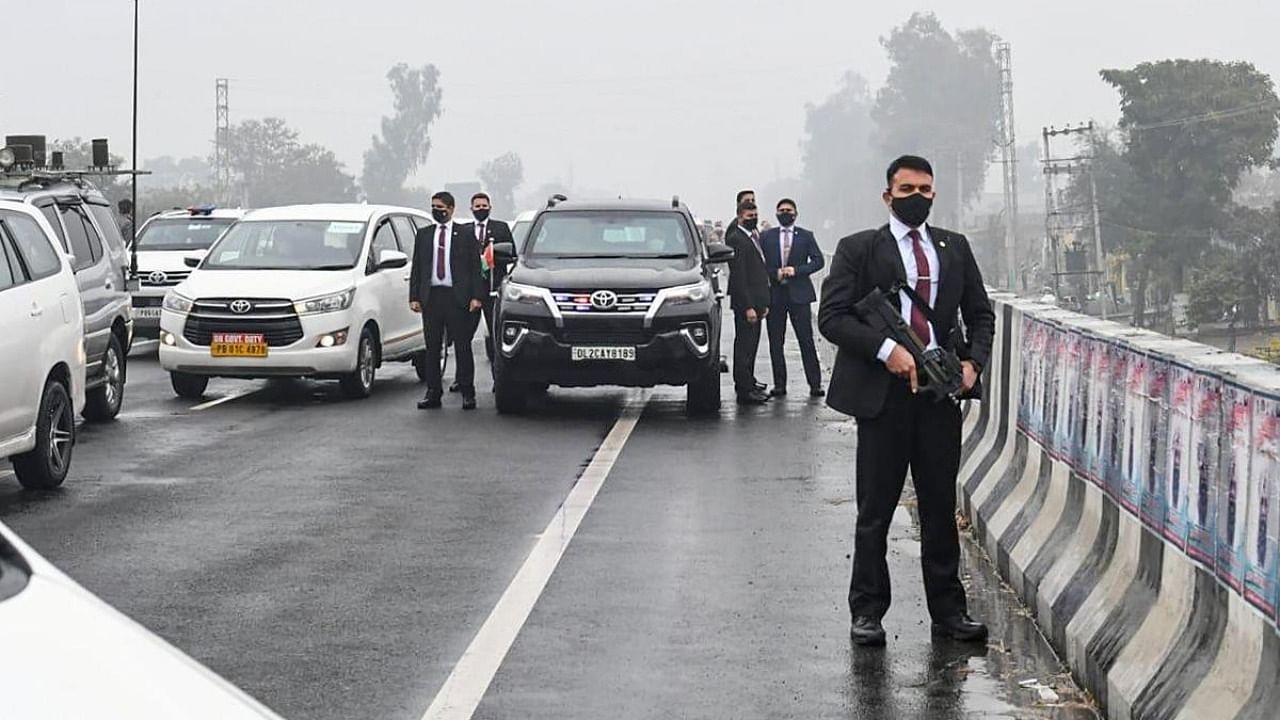 Prime Minister Narendra Modi's cavalcade stuck on a flyover, in Ferozepur. Credit: PTI photo