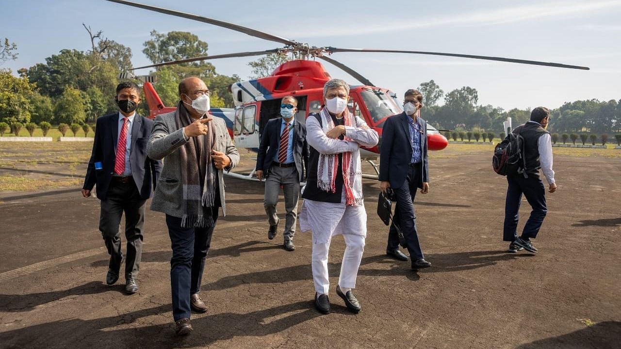Manipur CM N Biren Singh (2nd from left) and Union Railways Minister Ashwini Vaishnaw (C). Credit: Northeast Frontier Railways