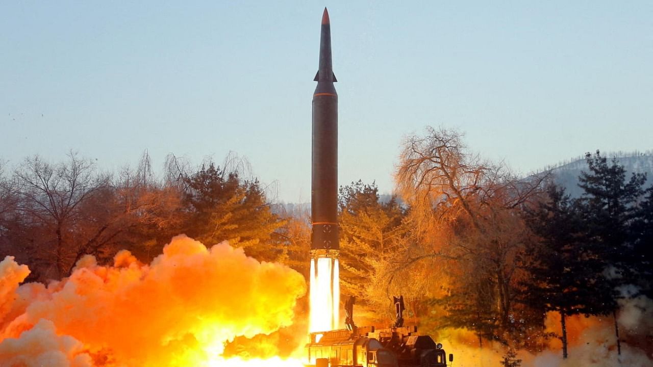 A view of what state news agency KCNA reports is the test firing of a hypersonic missile at an undisclosed location in North Korea, January 5, 2022, in this photo released January 6, 2022 by North Korea's Korean Central News Agency (KCNA). Credit: KCNA via Reuters
