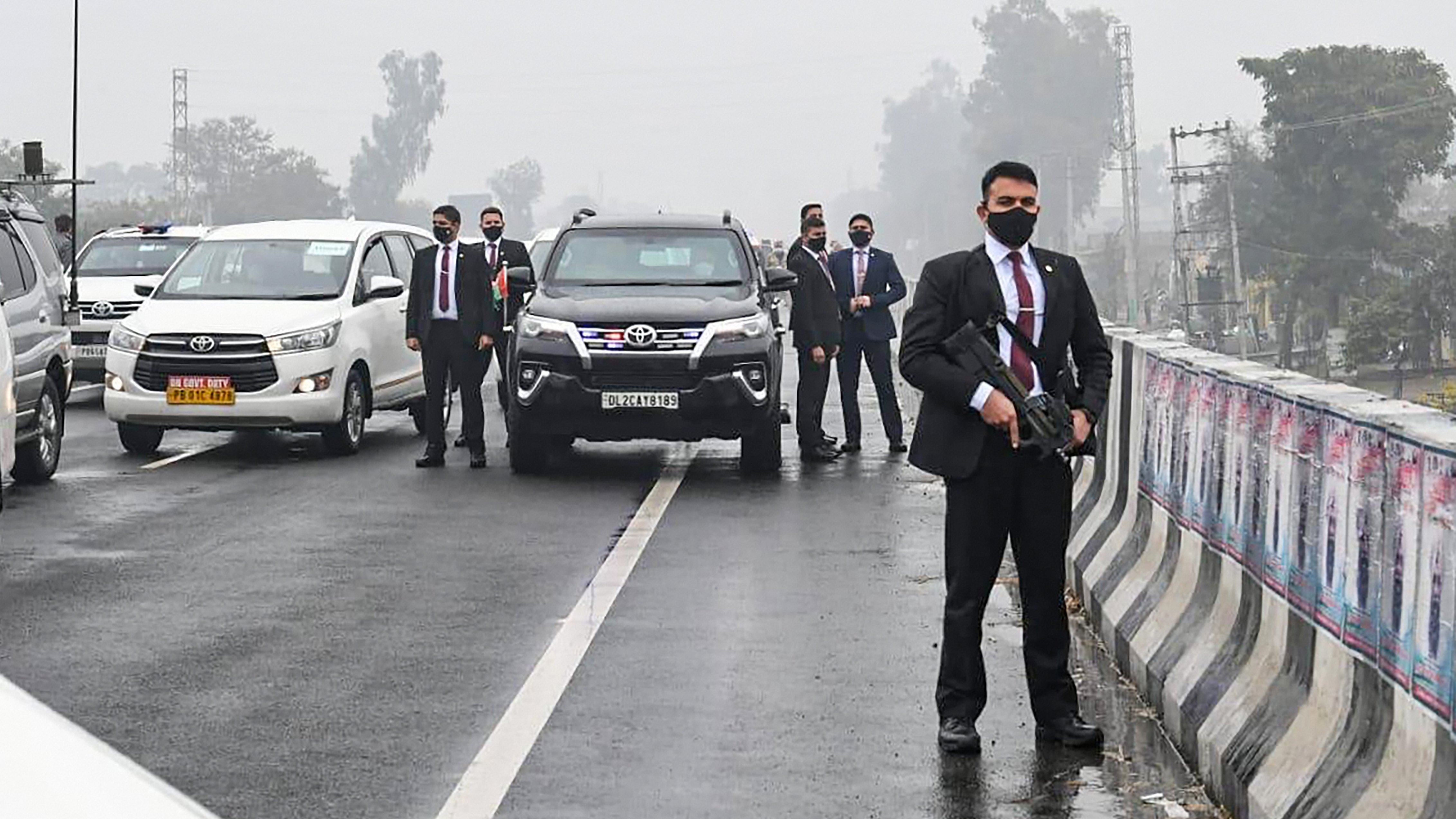 Modi, who landed in Punjab’s Bathinda and had to take the road route to Hussainiwala in Ferozepur because of inclement weather, was stuck on a flyover due to a blockade by some farmers. Credit: PTI File Photo