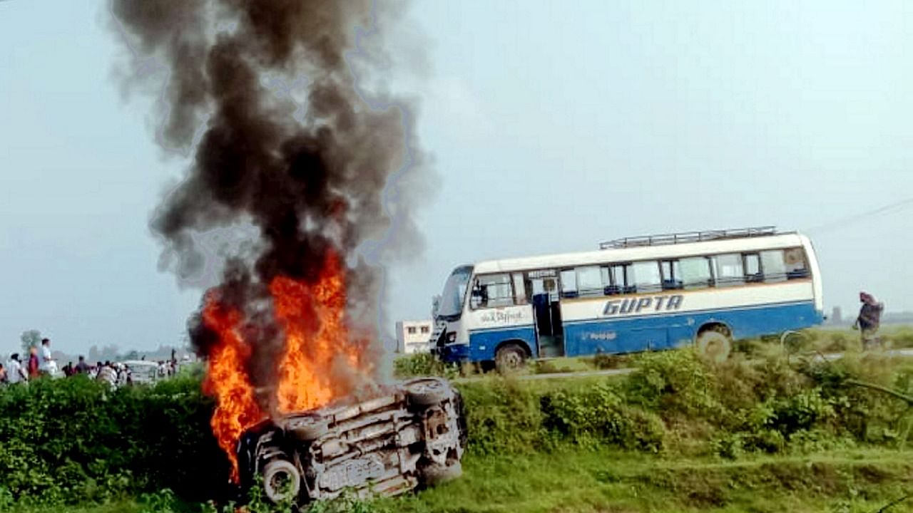 Violence in Lakhimpur Kheri. Credit: PTI Photo
