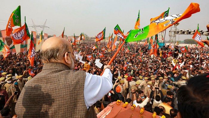 BJP's 2017 ally, the SBSP, which enjoys considerable support among the 'Rajbhar' community, has joined hands with the SP in the forthcoming assembly polls. Credit: PTI Photo