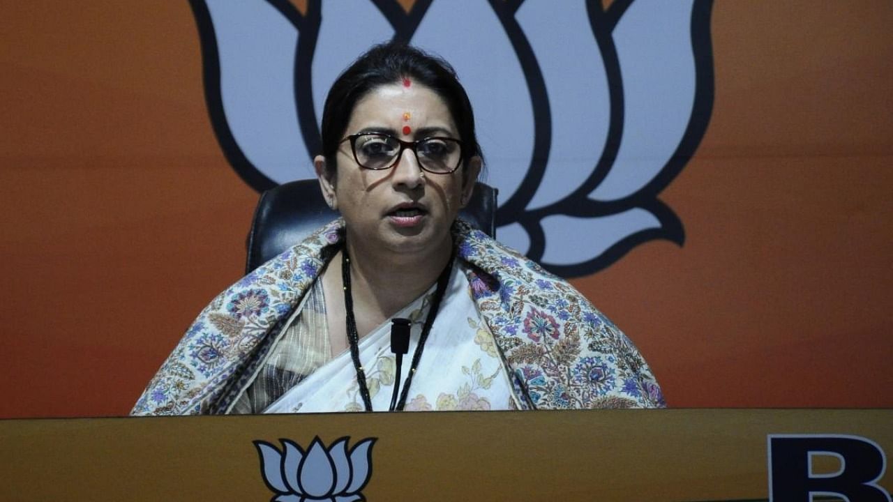 Union Minister Smriti Irani addresses a press conference over PM Modi's security breach, at BJP HQ in New Delhi. Credit: IANS photo