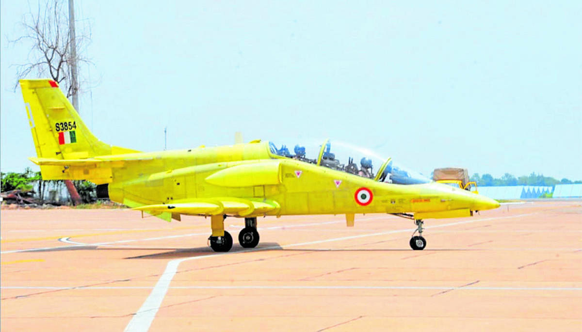 The Intermediate Jet Trainer (IJT), which is being developed to replace the ageing Kiran aircraft trainer fleet, completed the spin flight testing in Bengaluru on Thursday. Credit: DH Photo