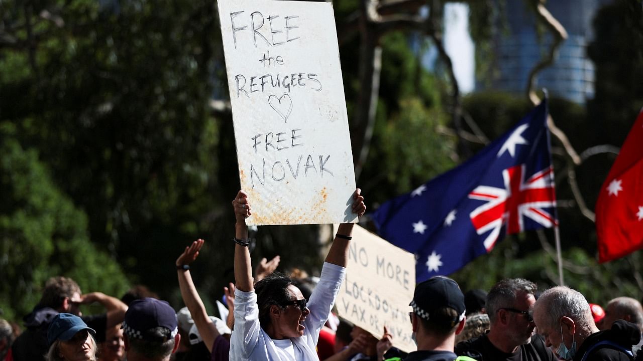 Supporters of Djokovic protest in Australia. Credit: Reuters Photo