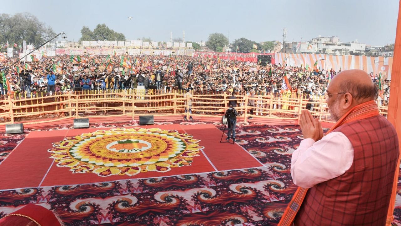 BJP leader and Union Home MInister seen at a rally. Credit: PTI Photo