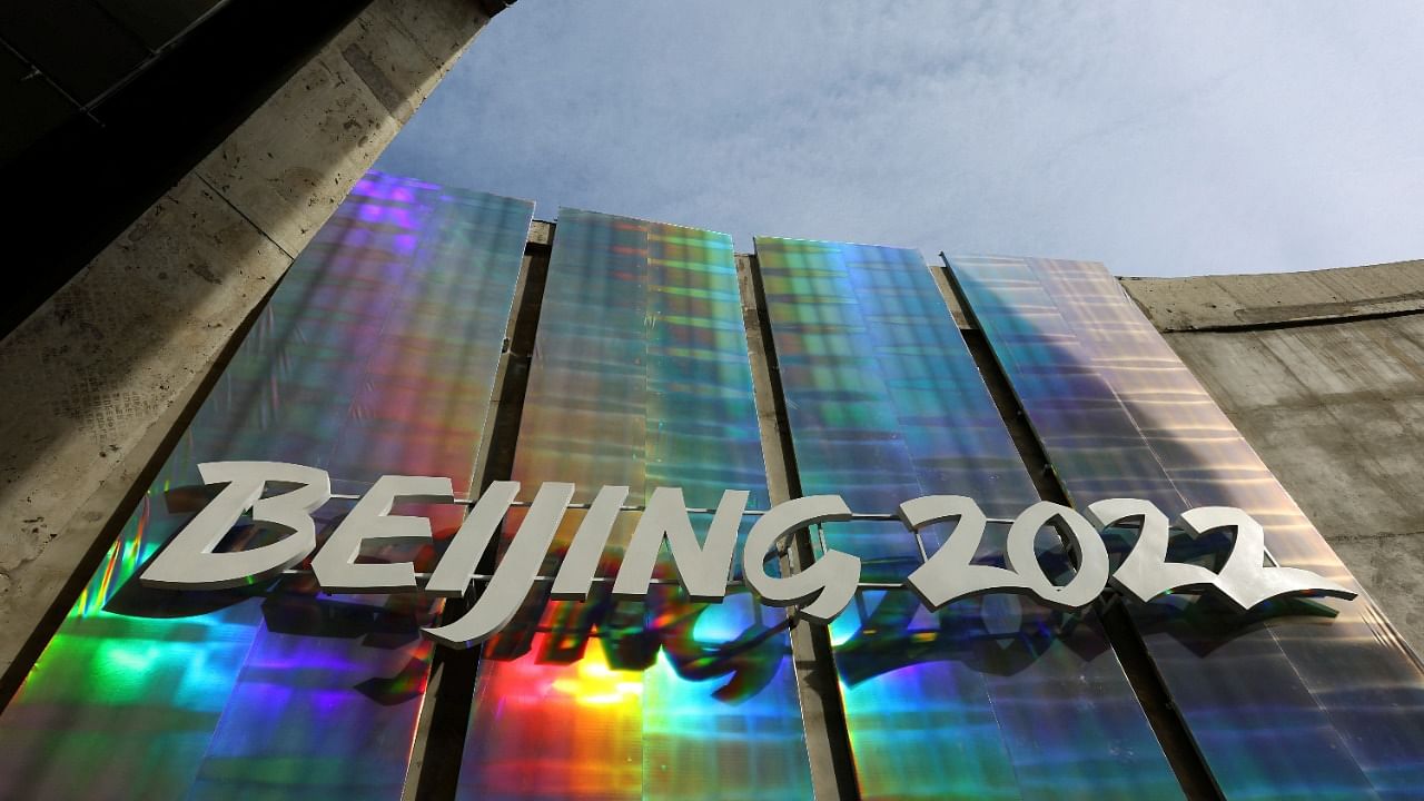 A logo is pictured ahead of the Beijing 2022 Winter Olympics at the Main Press Centre in Beijing, China January 8, 2022. Credit: Reuters Photo