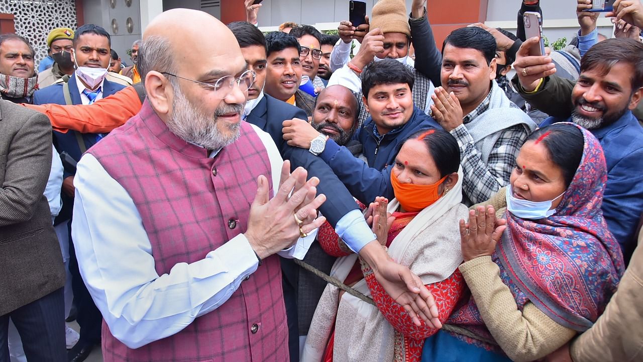 Amit Shah meets party workers in Lucknow. Credit: PTI Photo