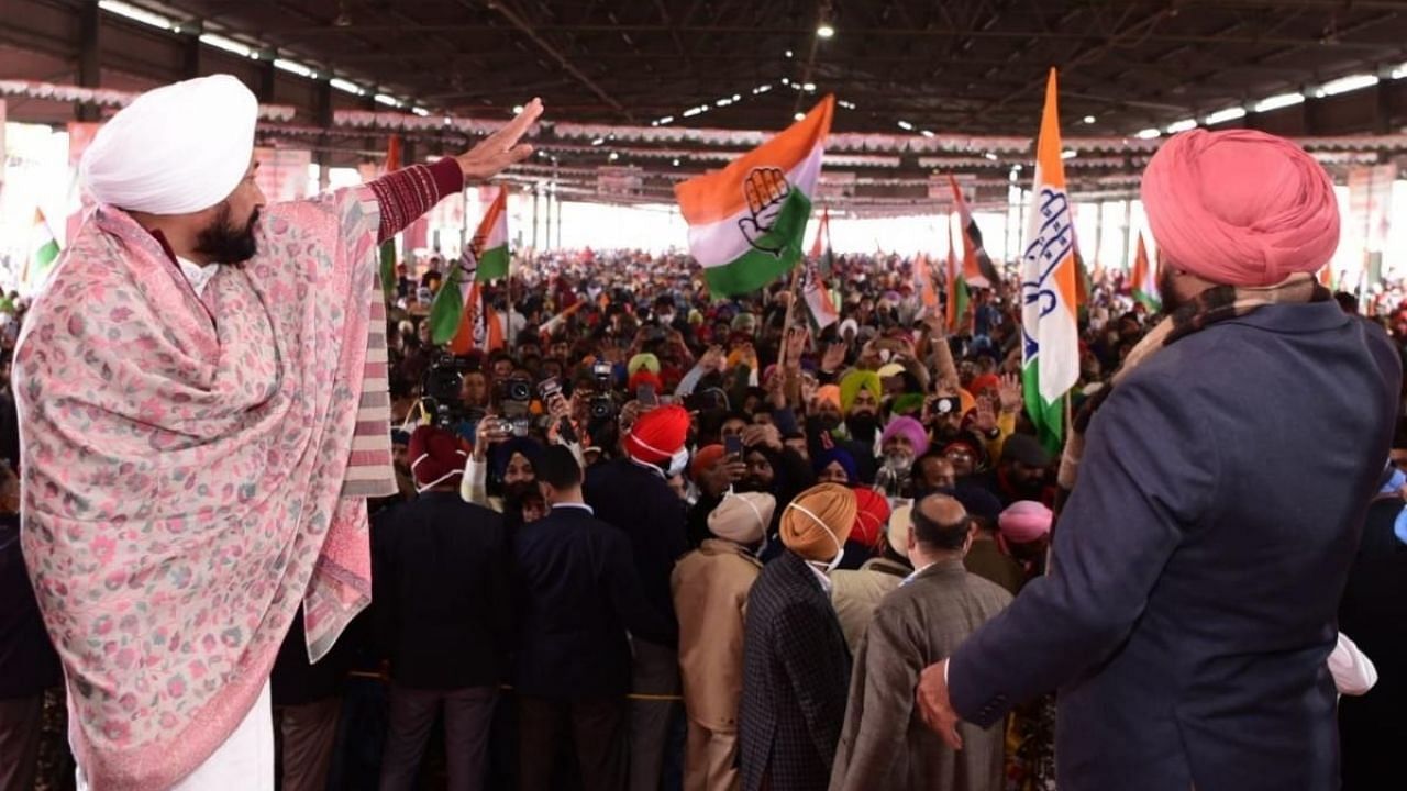 Punjab CM Charanjit Singh Channi during a rally ahead of state Assembly Elections. Credit: IANS Photo