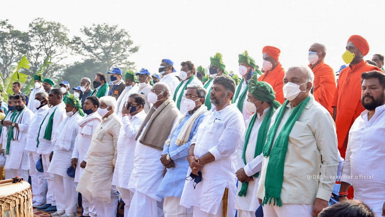 Opposition leader Siddaramaiah could not participate in the padayatra as he had fever and went back to Bengaluru after the inauguration. Credit: IANS Photo