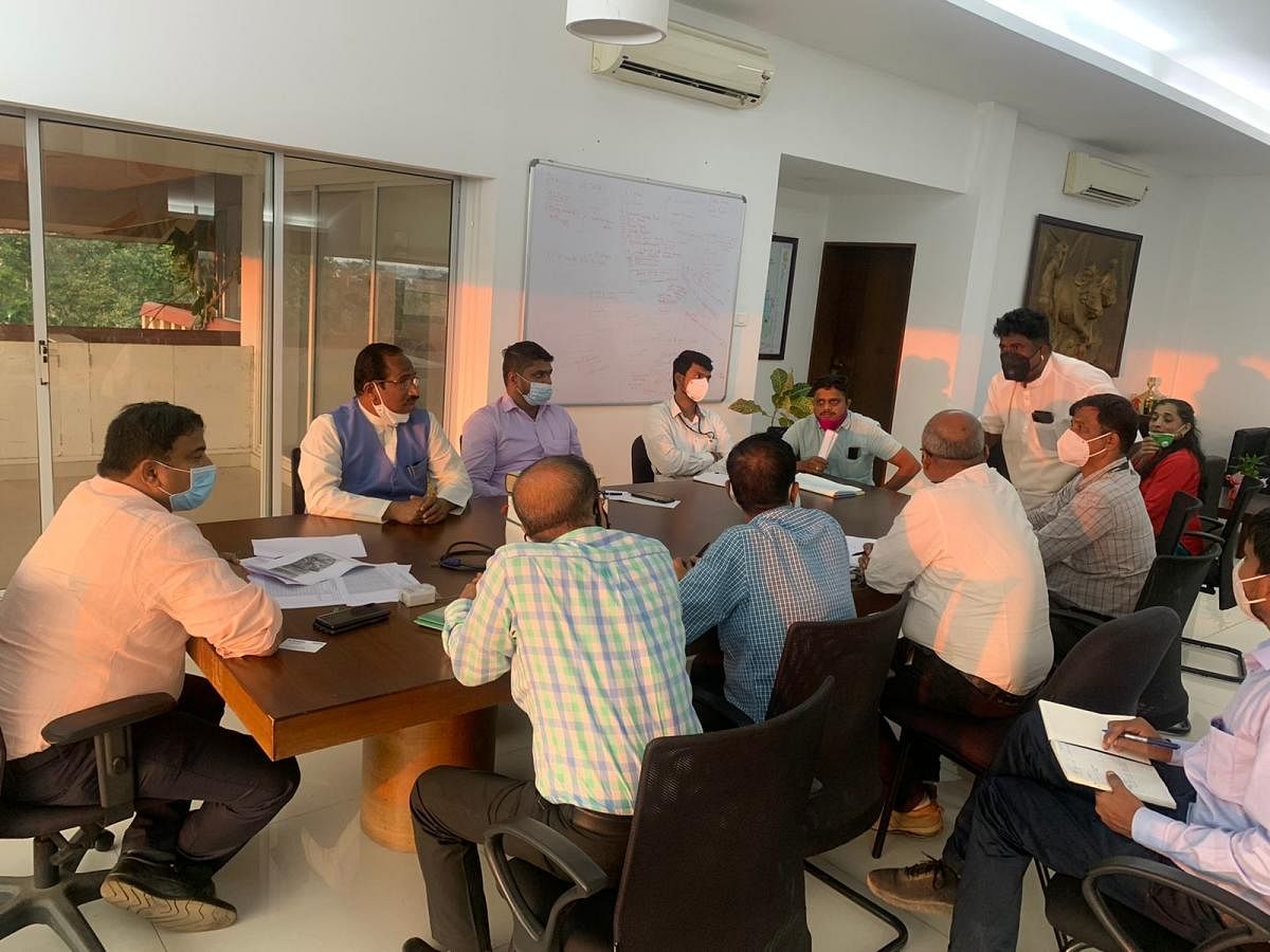 Deputy Commissioner Dr Rajendra K V chairs a meeting at his office in Mangaluru.