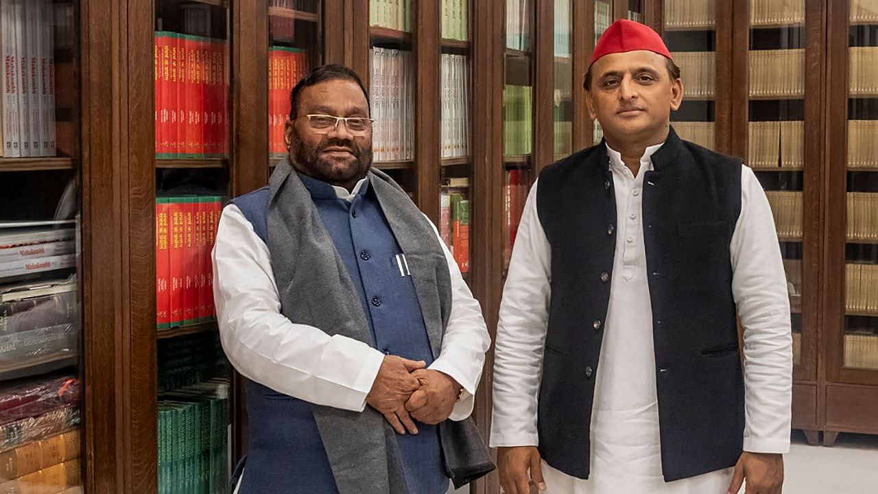 Swami Prasad Maurya's (L) departure from the BJP ahead of the polls is not surprising to those who have their ears on the ground in UP's power politics. Credit: Twitter/@yadavakhilesh