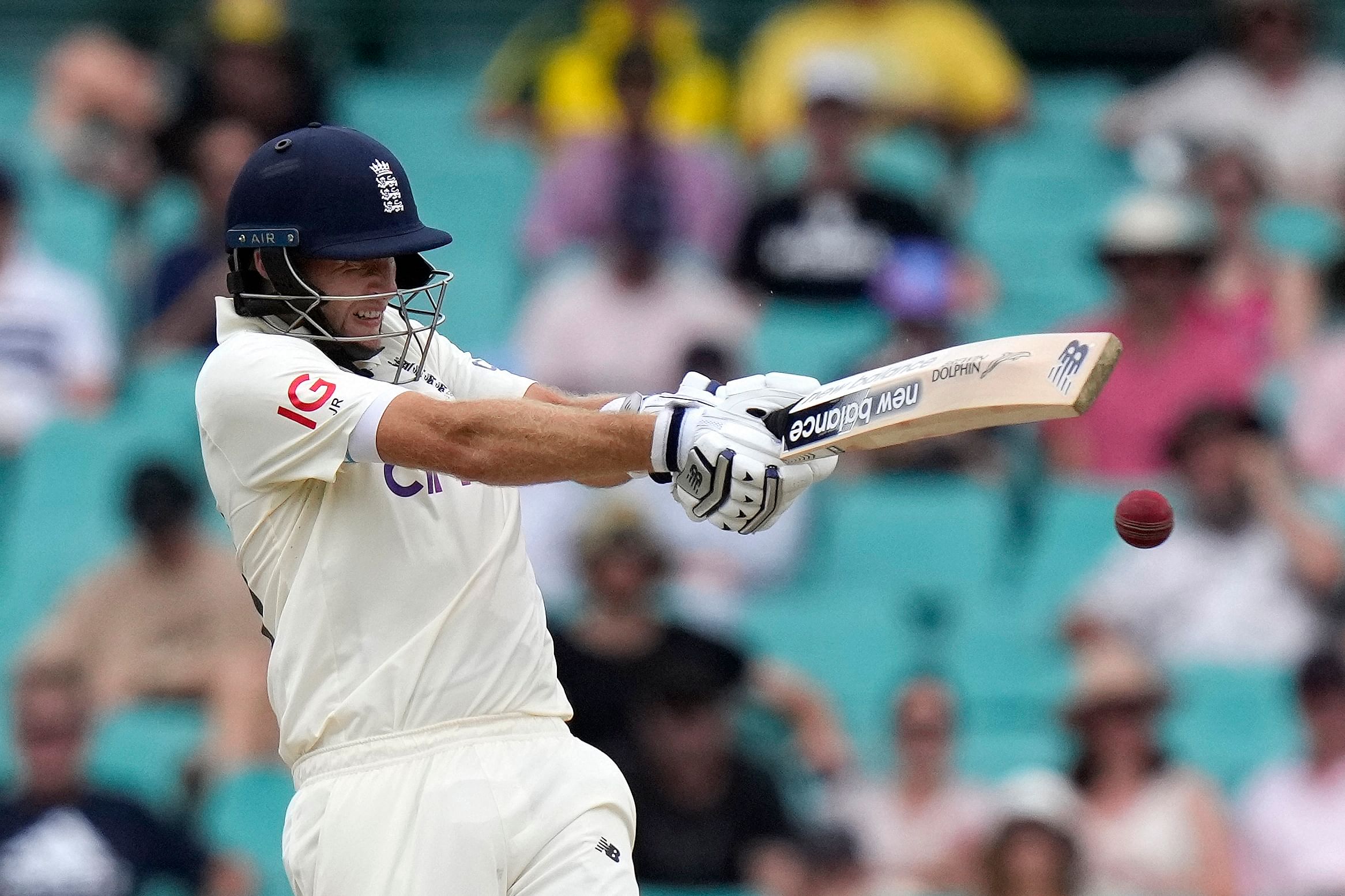 England's Joe Root bats against Australia. Credit: AP Photo