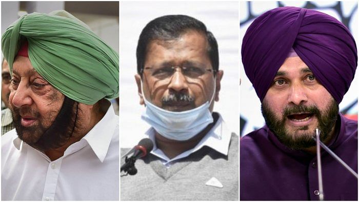 Amarinder Singh, Arvind Kejriwal, Navjot Singh Sidhu. Credit: PTI Photos