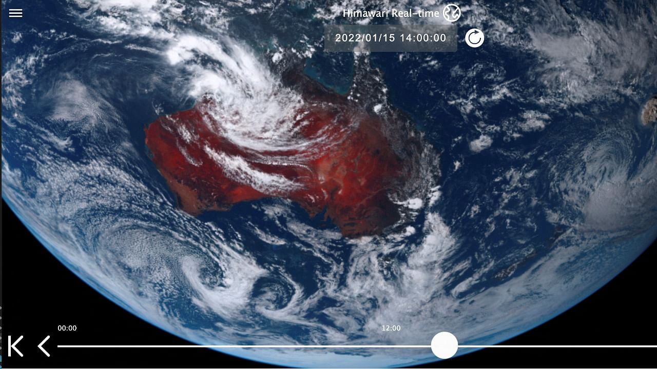 Handout image shows a plume rises over Tonga when the underwater volcano Hunga Tonga-Hunga Ha'apai erupted in this satellite image taken by Himawari-8. Credit: Reuters Photo