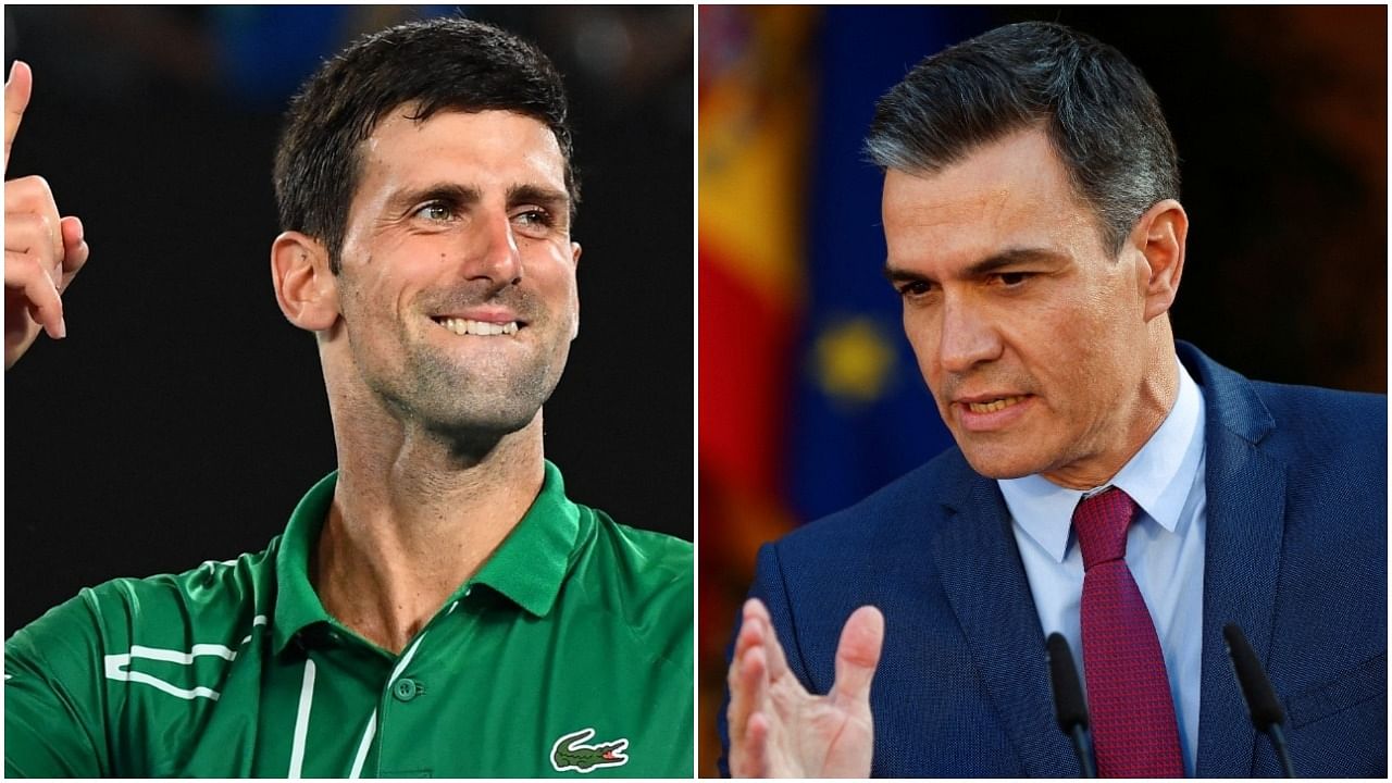 Novak Djokovic and Spain's Prime Minister Pedro Sanchez. Credit: AFP Photo/Reuters Photo