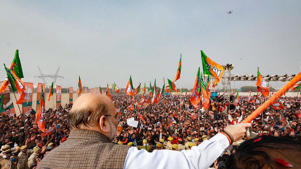 Union Home Minister Amit Shah seen at a BJP rally. Credit: PTI Photo
