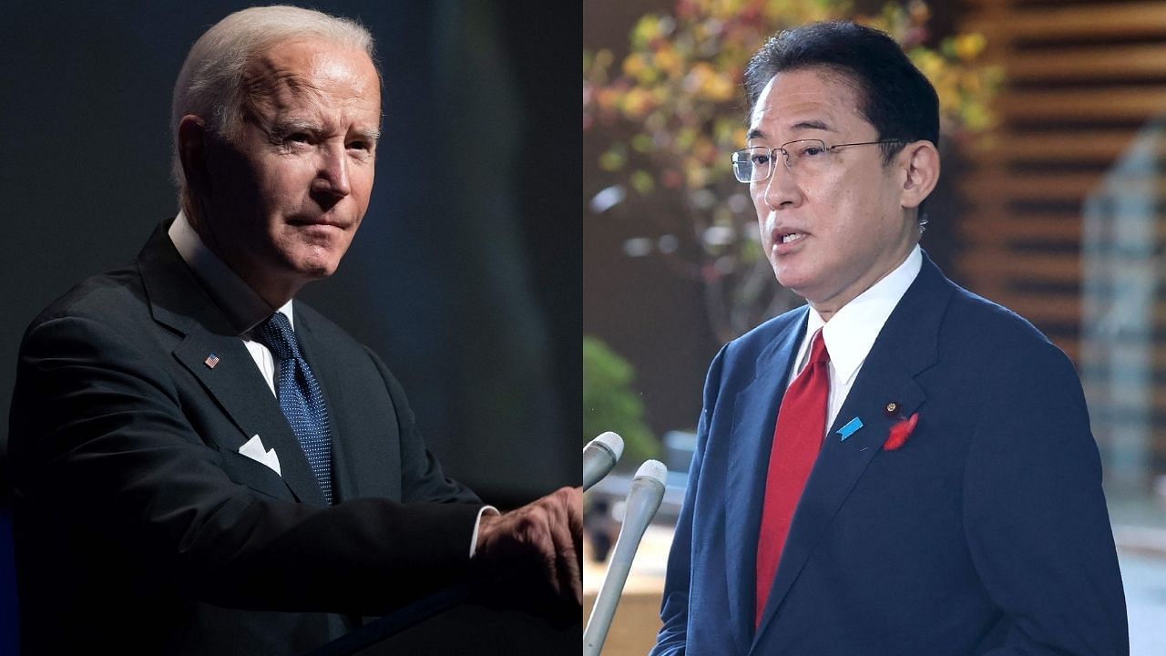 Japan's Prime Minister Fumio Kishida and US President Joe Biden. Credit: AFP File Photos