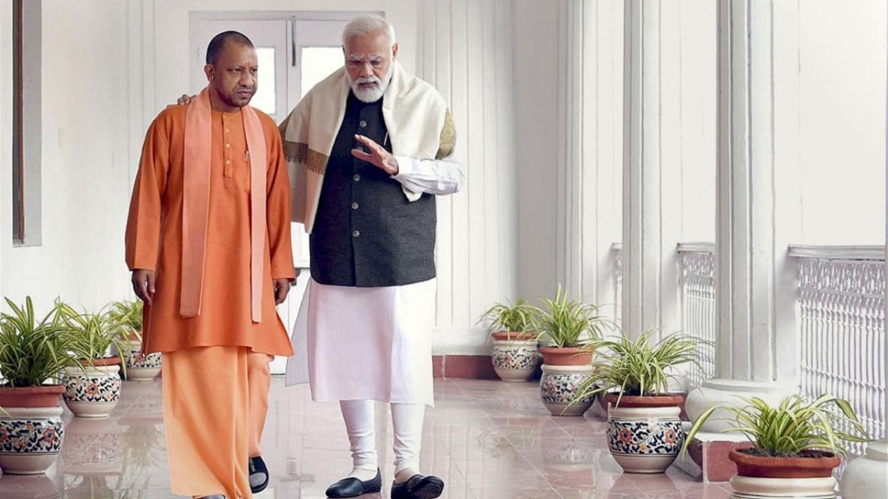 Prime Minister Narendra Modi with Uttar Pradesh Chief Minister Yogi Adityanath in Lucknow. Credit: PTI Photo