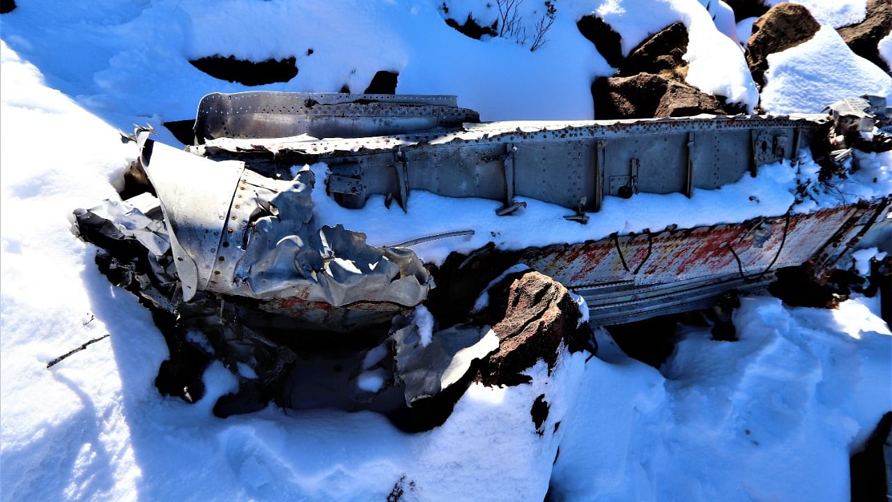 The remains of aircraft (C-46A#42-9621) was found in a snow-clad mountain at Dapha Bum inside Namdapha National Park/Tiger Reserve. Credit: MIArecoveries, Inc