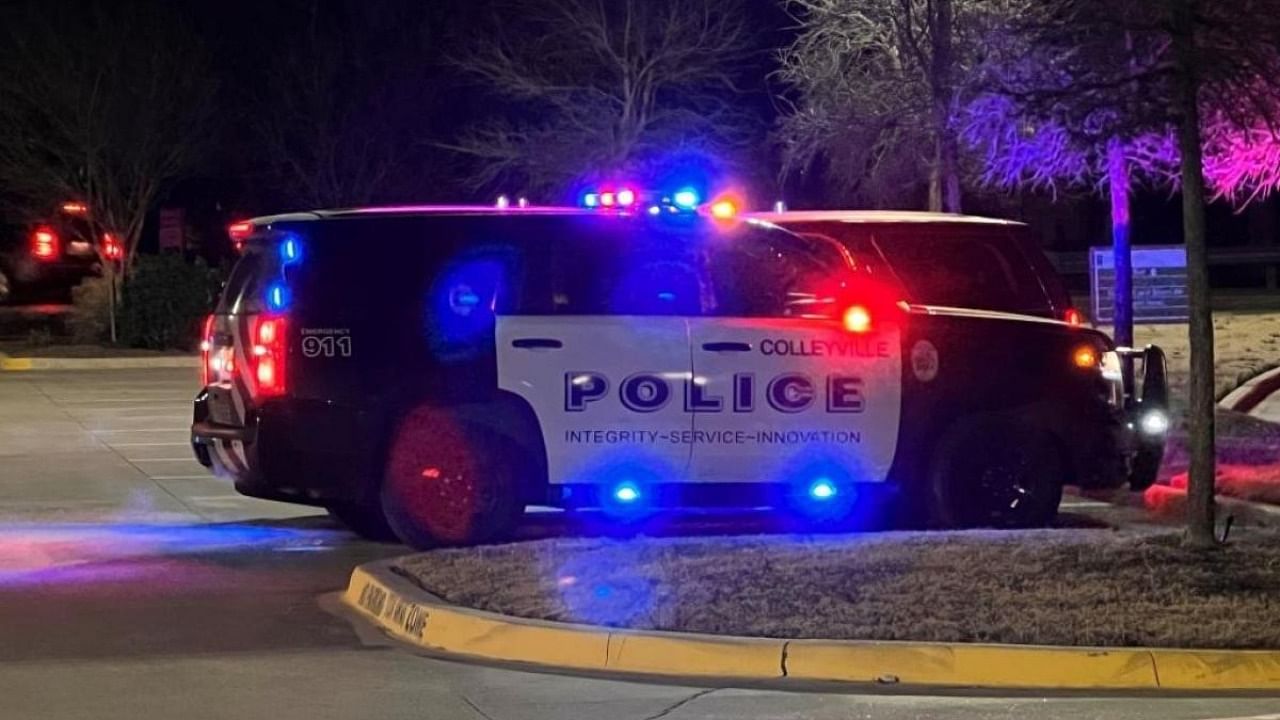 A police car is seen blocking the road to the Congregation Beth Israel in Colleyville, a suburban city of Fort Worth in Texas. Credit: IANS Photo