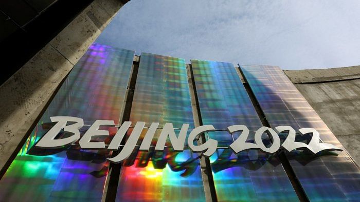 A logo is pictured ahead of the Beijing 2022 Winter Olympics at the Main Press Centre in Beijing, China January 8, 2022. Credit: Reuters Photo