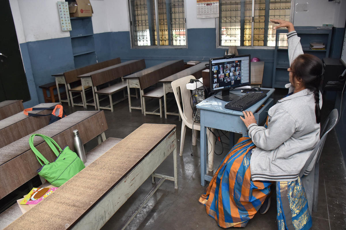 A teacher in Bengaluru using online education. B K Janardhan