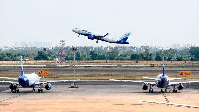 An Indigo flight takes off. Credit: AFP File Photo