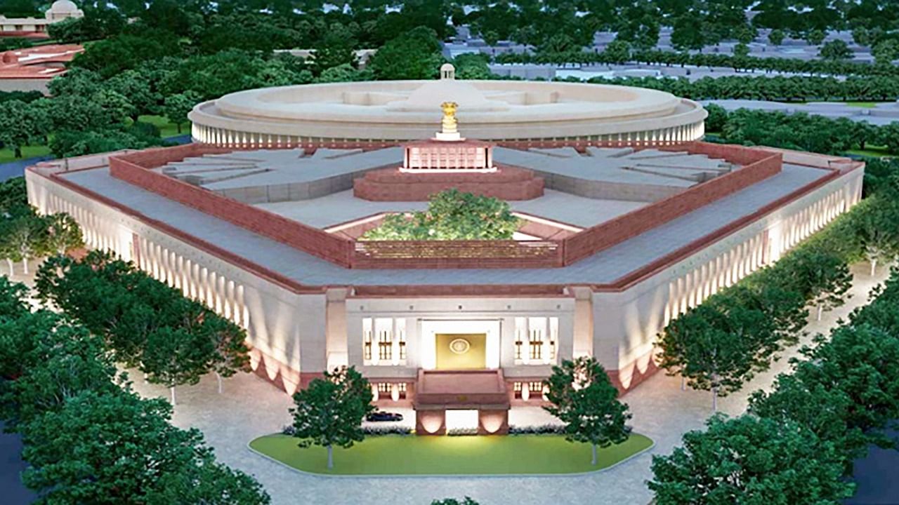 A model of the proposed new Parliament building. Credit: PTI Photo