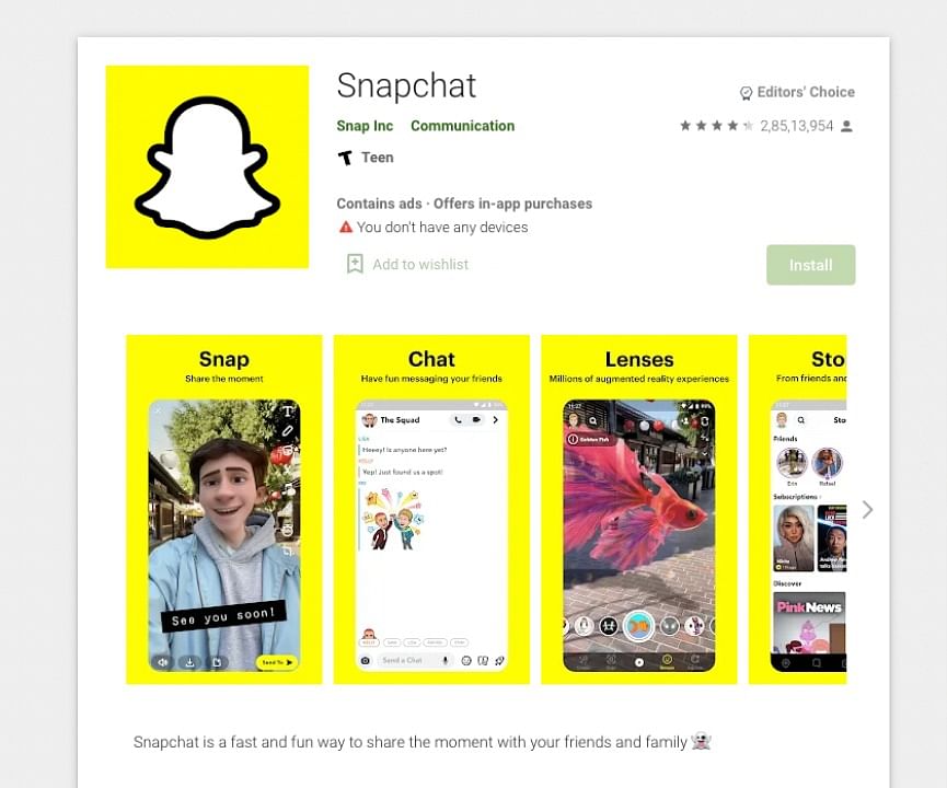 Snapchat on Google Play Store (screen-grab)