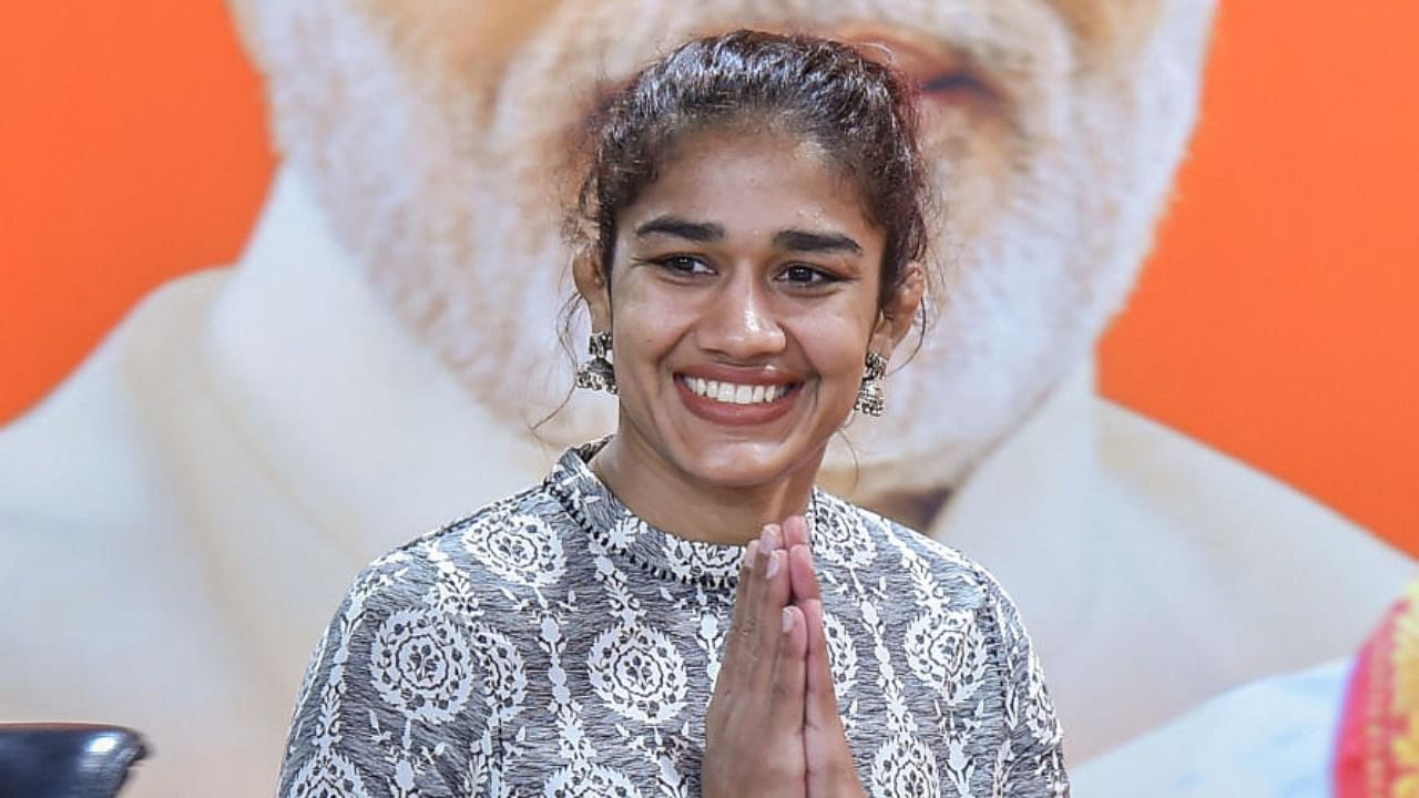 Wrestler Babita Phogat and BJP candidate from Baghpat. Credit: PTI Photo