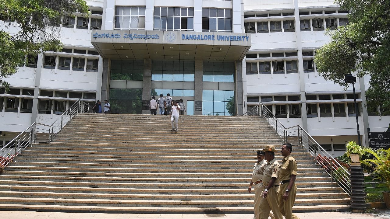 A view of the Bangalore University administrative block in Bengaluru. Credit: DH File Photo