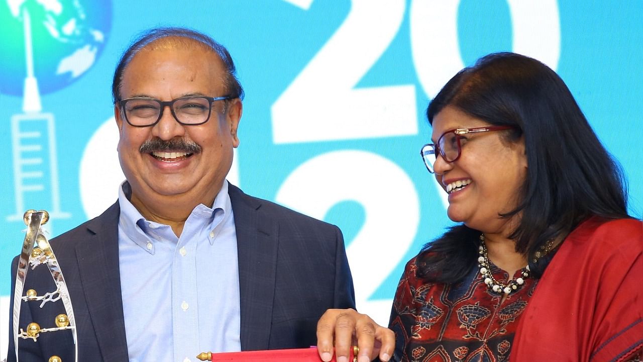 Bharat Biotech chief Krishna Ella (L) with his wife Suchitra. Credit: Special Arrangement