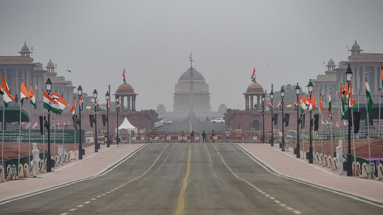Rajpath on the eve of the Republic Day celebrations, in New Delhi. Credit: PTI Photo