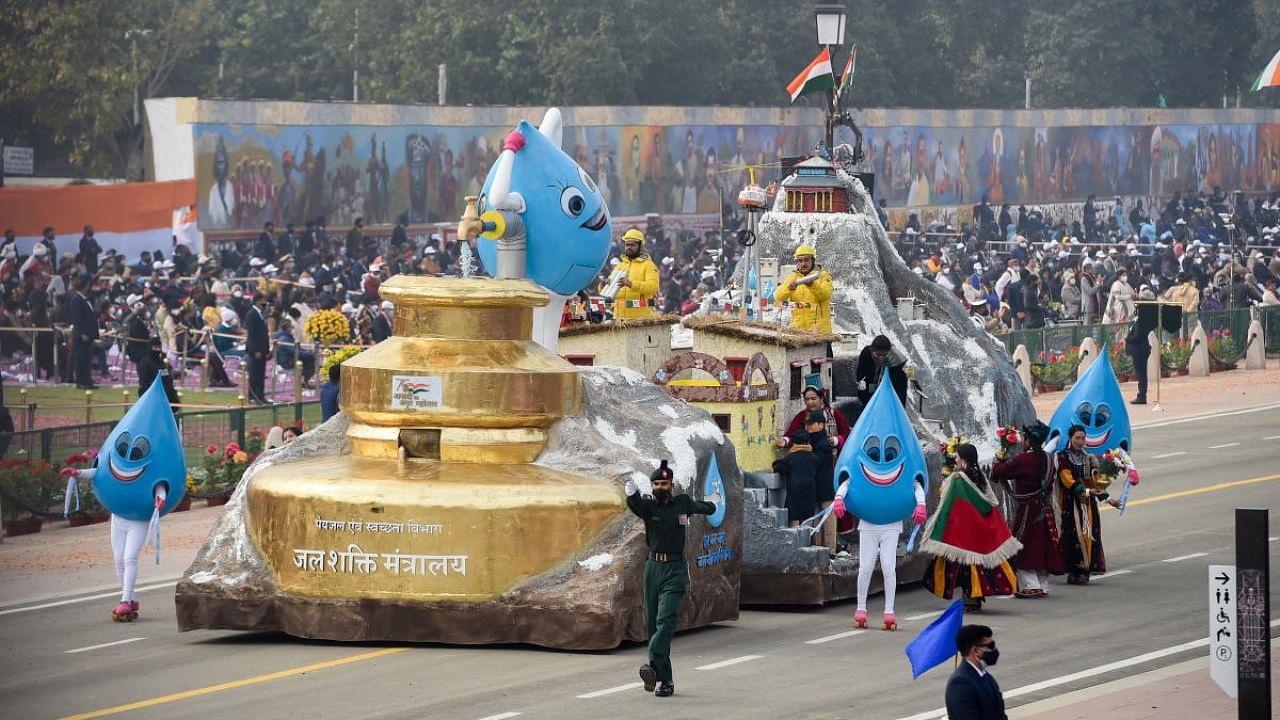 Ministry of Jal Shakti tableau during the Republic Day Parade 2022, at Rajpath in New Delhi, Wednesday, Jan. 26, 2022. Credit: PTI Photo